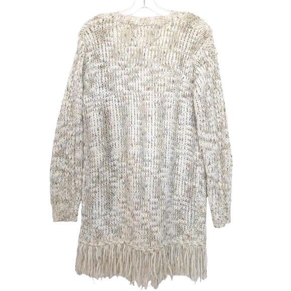 Sage & Flower Cardigan Sweater Sz L XL BEIGE Cableknit Fringes Bohemian Coastal - Picture 4 of 16
